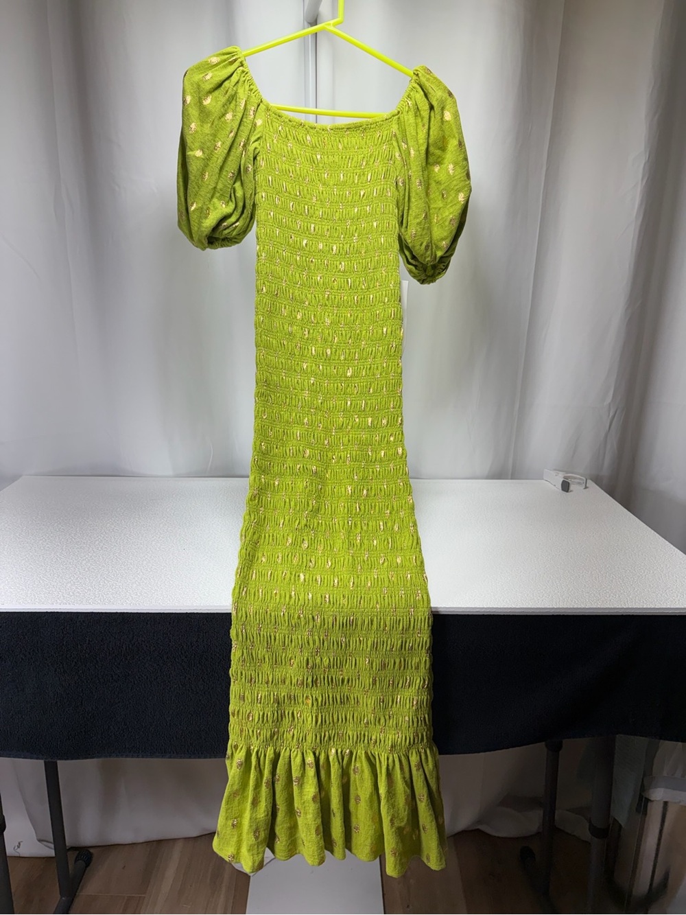 Never Fully Dressed Lime Green Smocked Maxi Dress with Puff Sleeves 4453